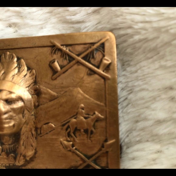 Vintage 1940s Patented Indian Chief Brass Belt Buckle - Picture 4 of 6